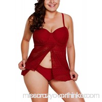 YIHUAN Women Hollow Out Lace Flyaway Overlay Tankini Two Piece Bathing Suit S-XXXL Red B07D1QTG8V